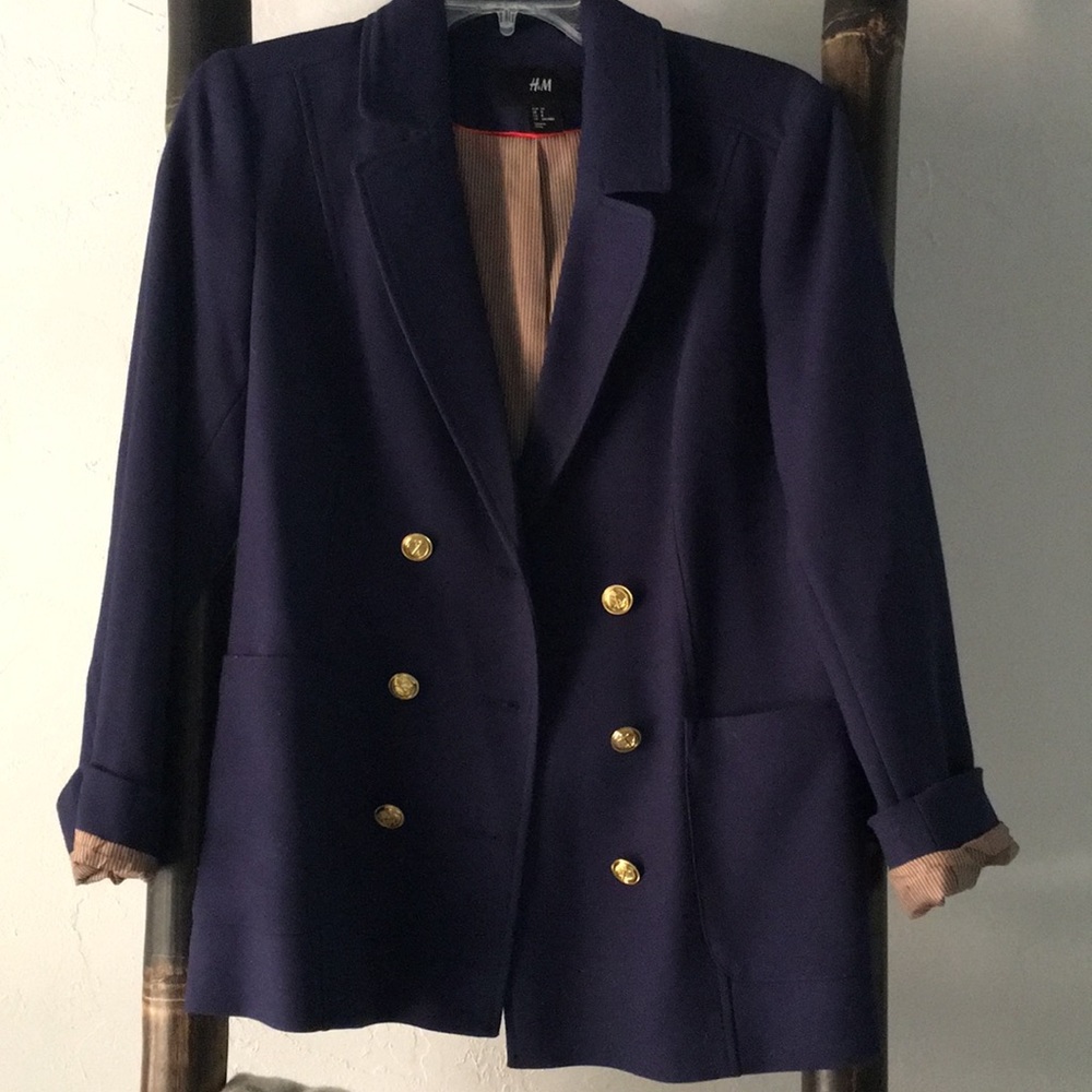H&M Blue double breasted jacket with gold buttons